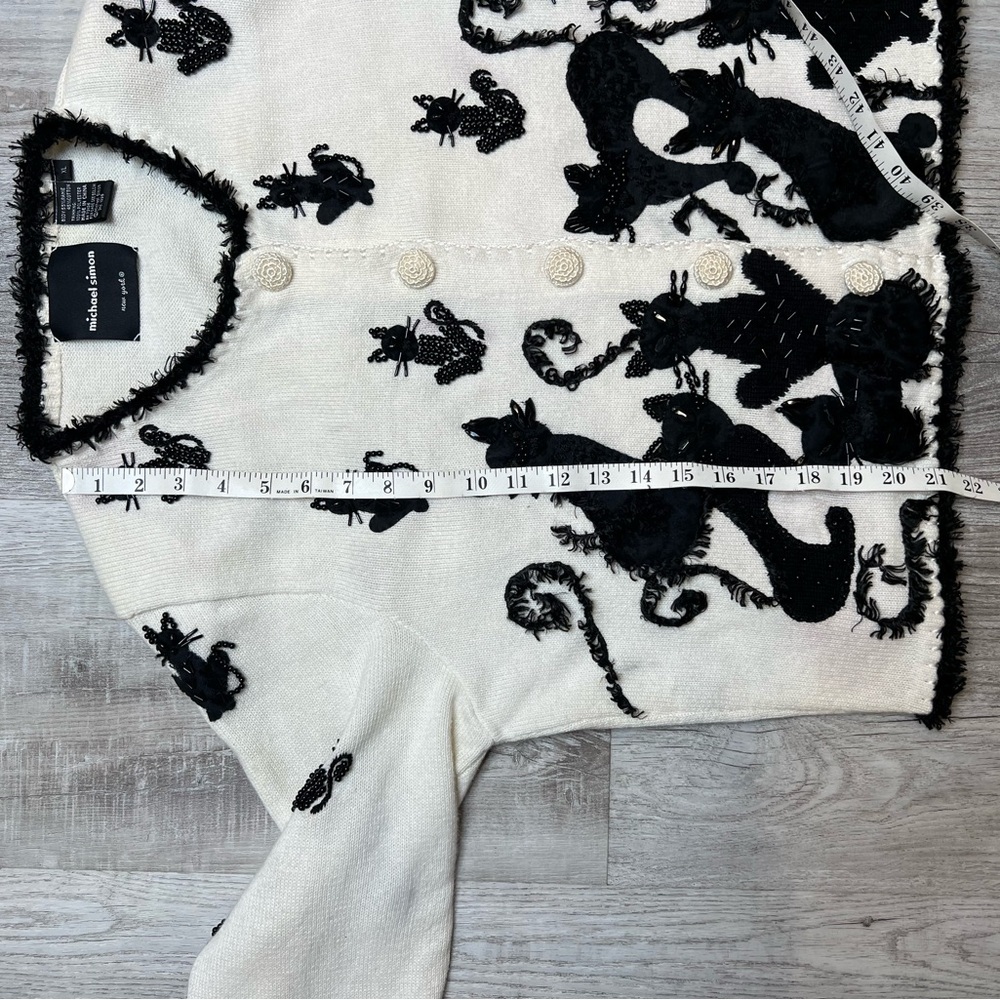 Vintage Michael Simon Knit Black Cat Button up Cardigan size XL Grannycore - Picture 14 of 15